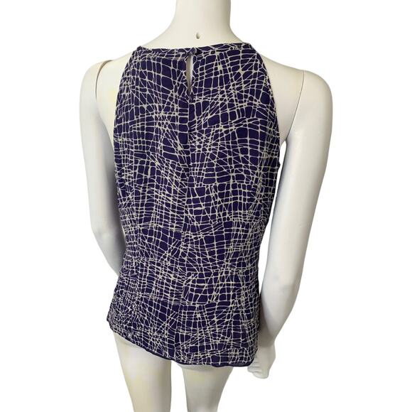 Ann Taylor sleeveless flounce ruffle blouse blue white pattern silk Medium - Picture 5 of 8